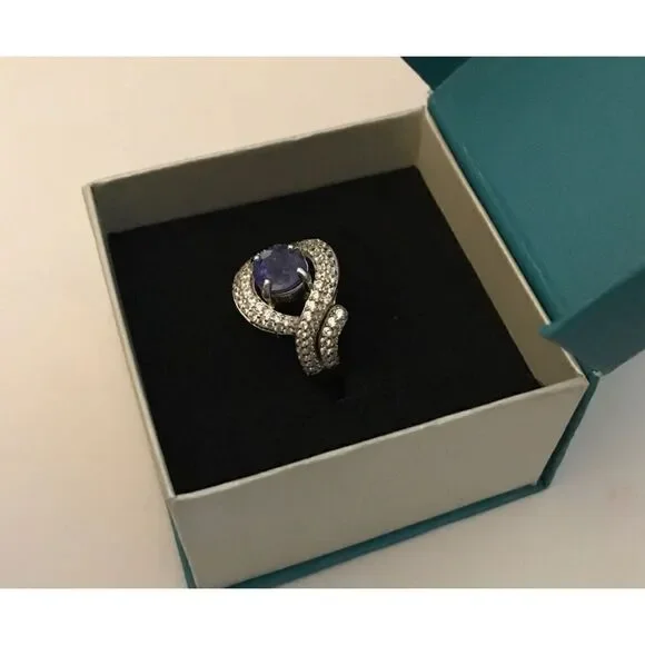 Gorgeous New Genuine Tanzanite & White Sapphire Gemstone Ring Sz 8